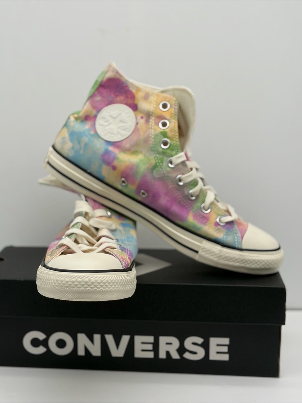 Converse High Top Sneakers - Pastel Multicolor Tie-Dye Man’s 10 - Picture 5 of 11